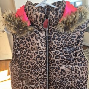 Juicy Coutour Leopard Print Puffer Vest with Faux Fur Trim